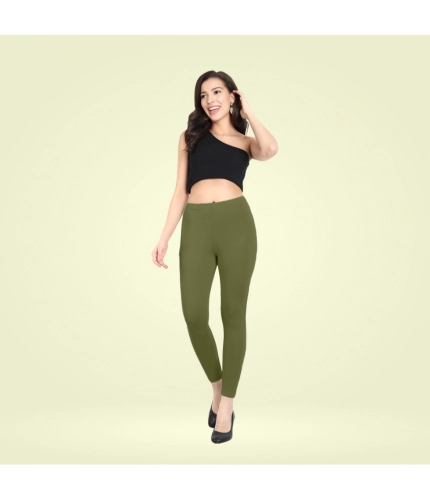 Generic Women's Cotton Blended Solid Ankle legging (Olive Green)