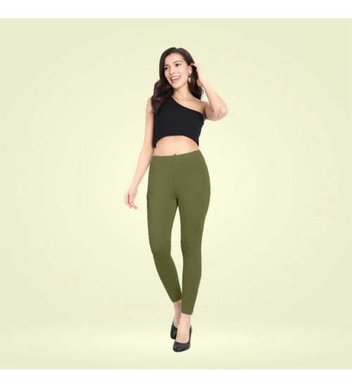Generic Women's Cotton Blended Solid Ankle legging (Olive Green)