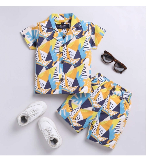 Generic Boy's Lycra Blend Printed Short Sleeve Shirt and Shorts Set (MultiColor)