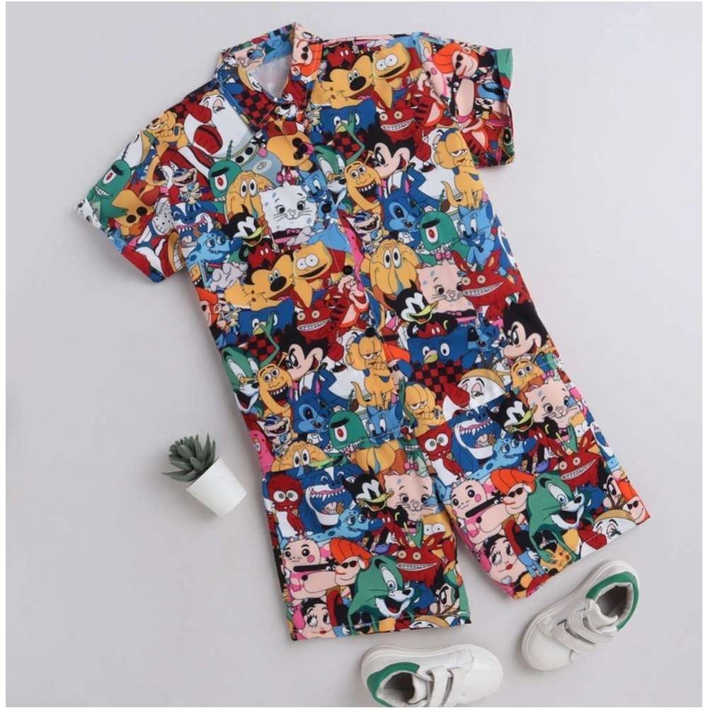 Generic Boy's Lycra Blend Printed Short Sleeve Shirt and Shorts Set (MultiColor) Generic Boy's Lycra Blend Printed Short Sleeve Shirt and Shorts Set (MultiColor)
