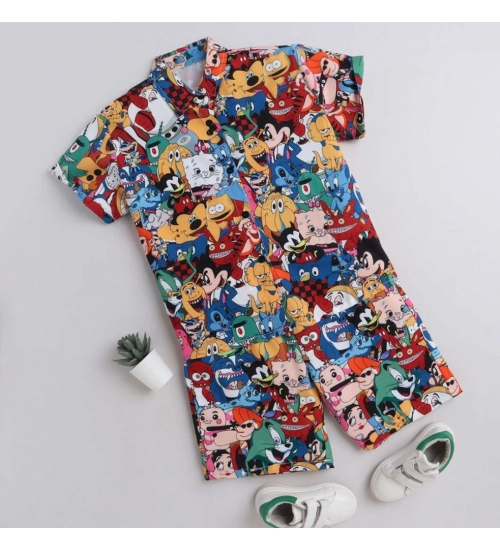 Generic Boy's Lycra Blend Printed Short Sleeve Shirt and Shorts Set (MultiColor)