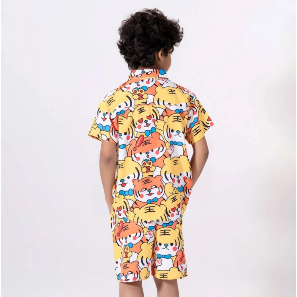 Generic Boy's Lycra Blend Printed Short Sleeve Shirt and Shorts Set (MultiColor) Generic Boy's Lycra Blend Printed Short Sleeve Shirt and Shorts Set (MultiColor)