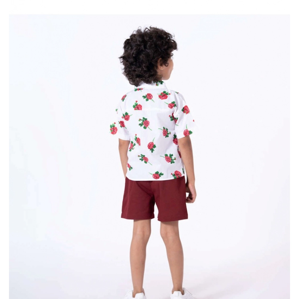 Generic Boy's Cotton Blend Printed Short Sleeve Shirt and Shorts Set (White) Generic Boy's Cotton Blend Printed Short Sleeve Shirt and Shorts Set (White)