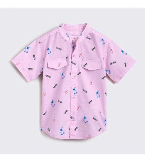 Generic Boy's Cotton Blend Printed Short Sleeve Shirt and Shorts Set (Pink)