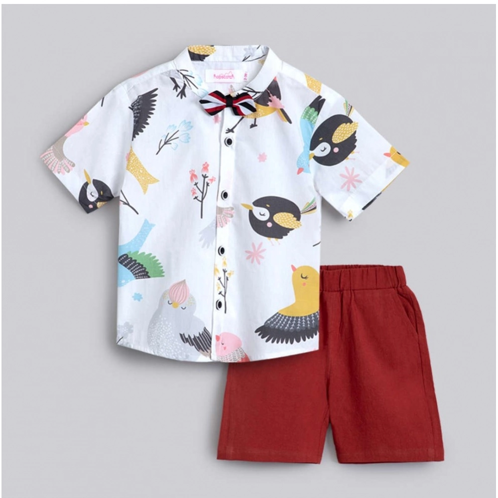 Generic Boy's Cotton Blend Printed Short Sleeve Shirt and Shorts Set (White) Generic Boy's Cotton Blend Printed Short Sleeve Shirt and Shorts Set (White)