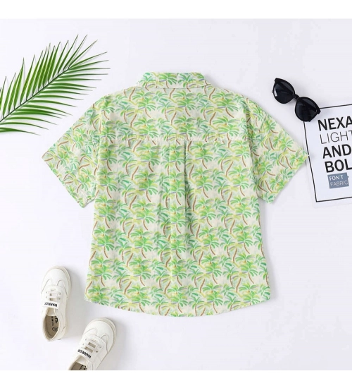 Generic Boy's Cotton Blend Printed Short  Sleeve Shirt (Green)