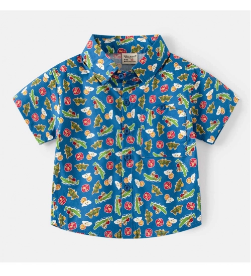 Generic Boy's Cotton Blend Printed Short Sleeve Shirt (MultiColor)