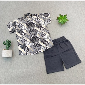 Generic Boy's Cotton Blend Printed Short Sleeve Shirt and Shorts Set (MultiColor)