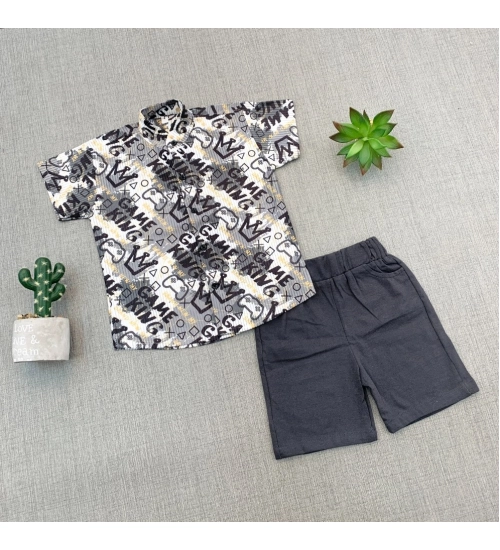 Generic Boy's Cotton Blend Printed Short Sleeve Shirt and Shorts Set (MultiColor)