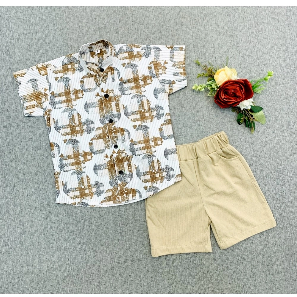 Generic Boy's Cotton Blend Printed Short Sleeve Shirt and Shorts Set (MultiColor) Generic Boy's Cotton Blend Printed Short Sleeve Shirt and Shorts Set (MultiColor)