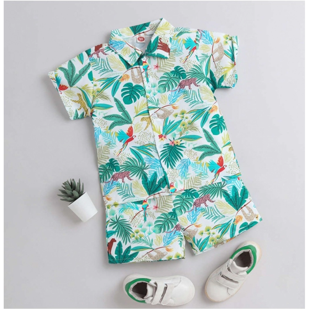 Generic Boy's Lycra Blend Printed Short Sleeve Shirt and Shorts Set (MultiColor) Generic Boy's Lycra Blend Printed Short Sleeve Shirt and Shorts Set (MultiColor)