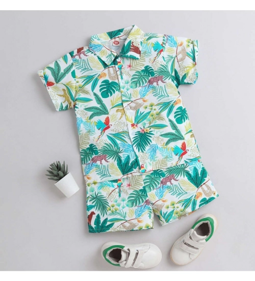 Generic Boy's Lycra Blend Printed Short Sleeve Shirt and Shorts Set (MultiColor)