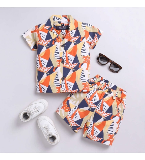 Generic Boy's Lycra Blend Printed Short Sleeve Shirt and Shorts Set (MultiColor)