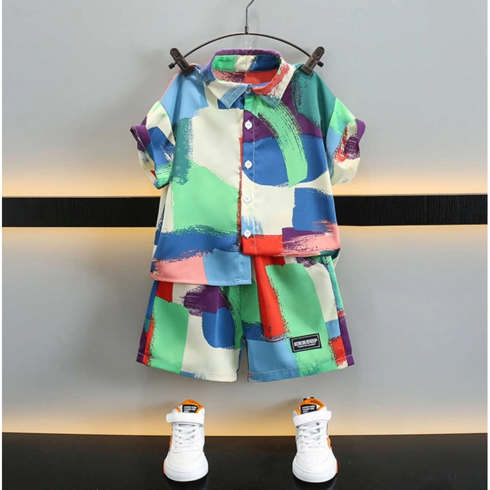 Generic Boy's Lycra Blend Printed Short Sleeve Shirt and Shorts Set (MultiColor) Generic Boy's Lycra Blend Printed Short Sleeve Shirt and Shorts Set (MultiColor)