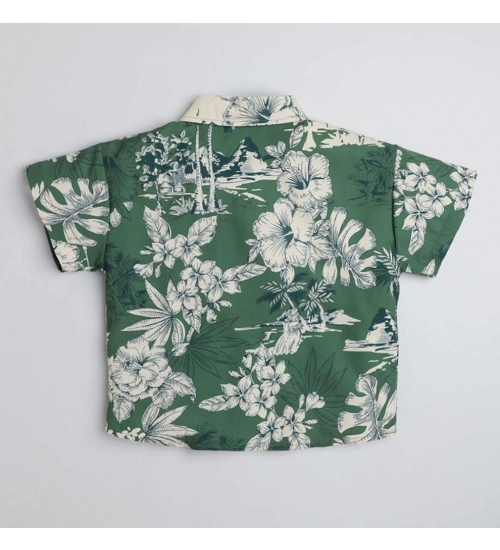 Generic Boy's Cotton Blend Printed Short Sleeve Shirt (Green)