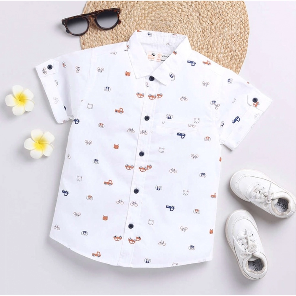 Generic Boy's Cotton Blend Printed Short Sleeve Shirt (White) Generic Boy's Cotton Blend Printed Short Sleeve Shirt (White)