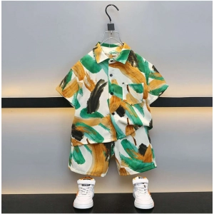 Generic Boy's Lycra Blend Printed Short Sleeve Shirt and Shorts Set (MultiColor)