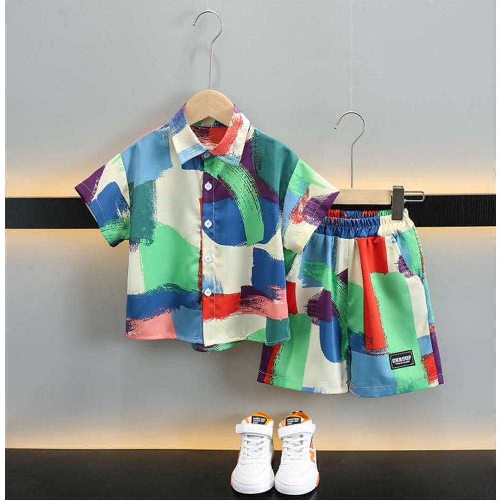 Generic Boy's Lycra Blend Printed Short Sleeve Shirt and Shorts Set (MultiColor) Generic Boy's Lycra Blend Printed Short Sleeve Shirt and Shorts Set (MultiColor)