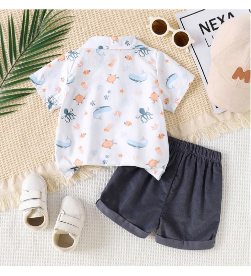 Generic Boy's Lycra Blend Printed Short Sleeve Shirt and Shorts Set (MultiColor)