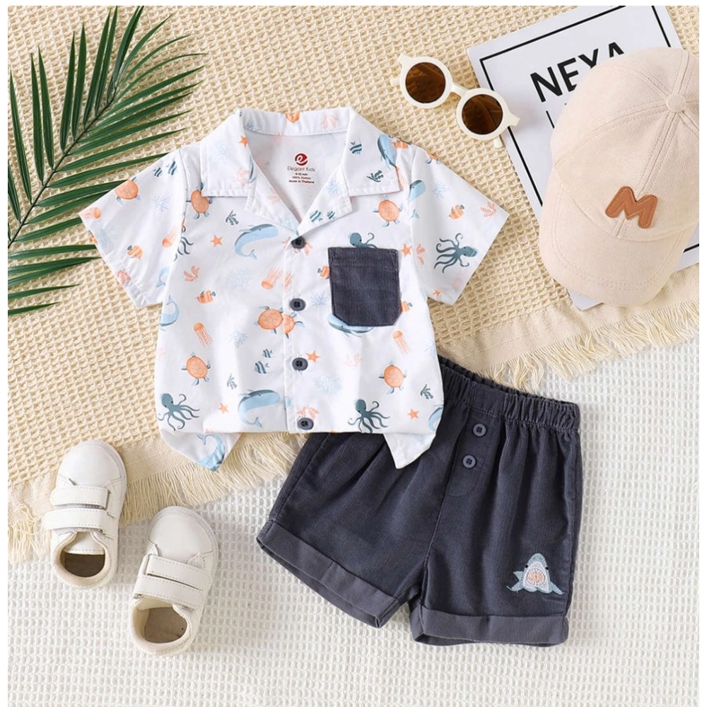Generic Boy's Lycra Blend Printed Short Sleeve Shirt and Shorts Set (MultiColor) Generic Boy's Lycra Blend Printed Short Sleeve Shirt and Shorts Set (MultiColor)