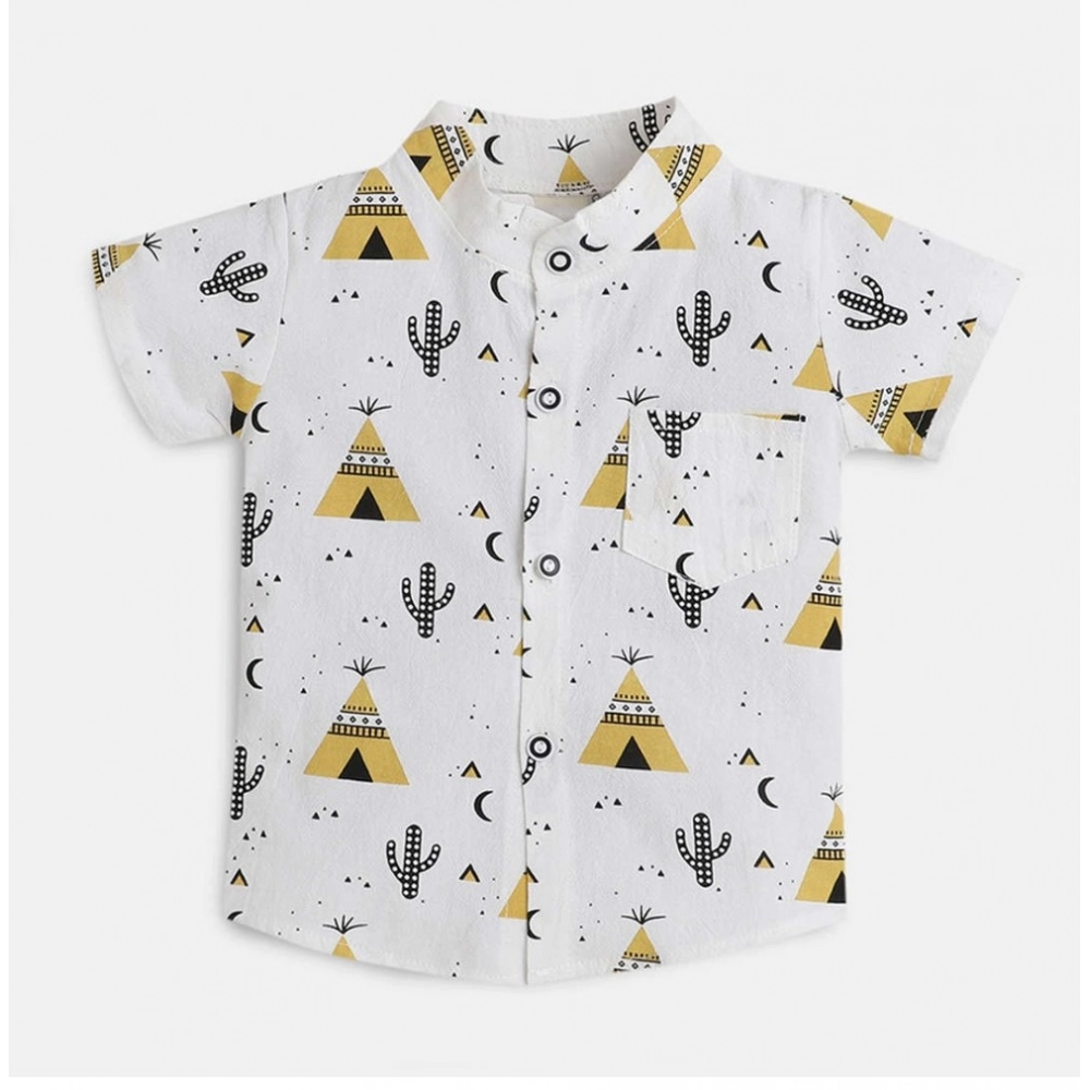 Generic Boy's Cotton Blend Printed Short Sleeve Shirt and Shorts Set (White) Generic Boy's Cotton Blend Printed Short Sleeve Shirt and Shorts Set (White)
