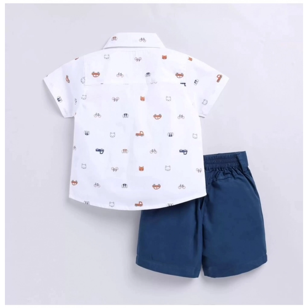 Generic Boy's Cotton Blend Printed Short Sleeve Shirt and Shorts Set (White) Generic Boy's Cotton Blend Printed Short Sleeve Shirt and Shorts Set (White)