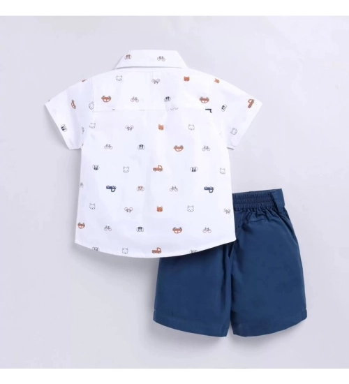 Generic Boy's Cotton Blend Printed Short Sleeve Shirt and Shorts Set (White)