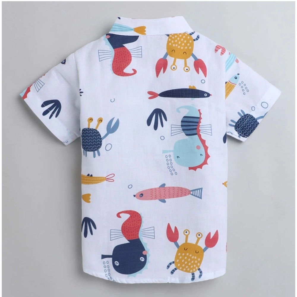 Generic Boy's Cotton Blend Printed Short Sleeve Shirt and Shorts Set (White) Generic Boy's Cotton Blend Printed Short Sleeve Shirt and Shorts Set (White)
