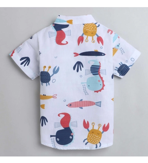 Generic Boy's Cotton Blend Printed Short Sleeve Shirt and Shorts Set (White)