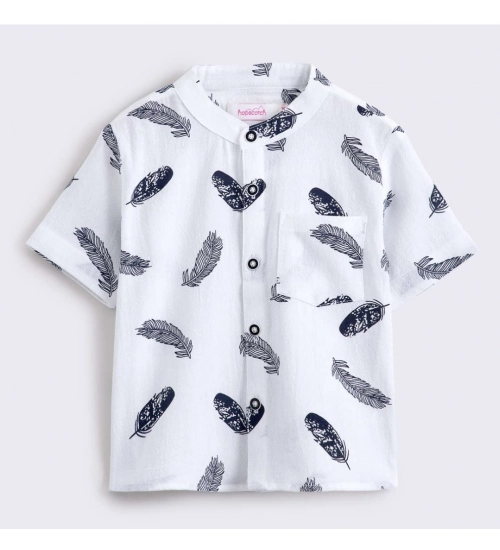 Generic Boy's Cotton Blend Printed Short Sleeve Shirt and Shorts Set (White)