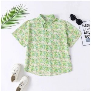 Generic Boy's Cotton Blend Printed Short Sleeve Shirt (Green) Generic Boy's Cotton Blend Printed Short Sleeve Shirt (Green)
