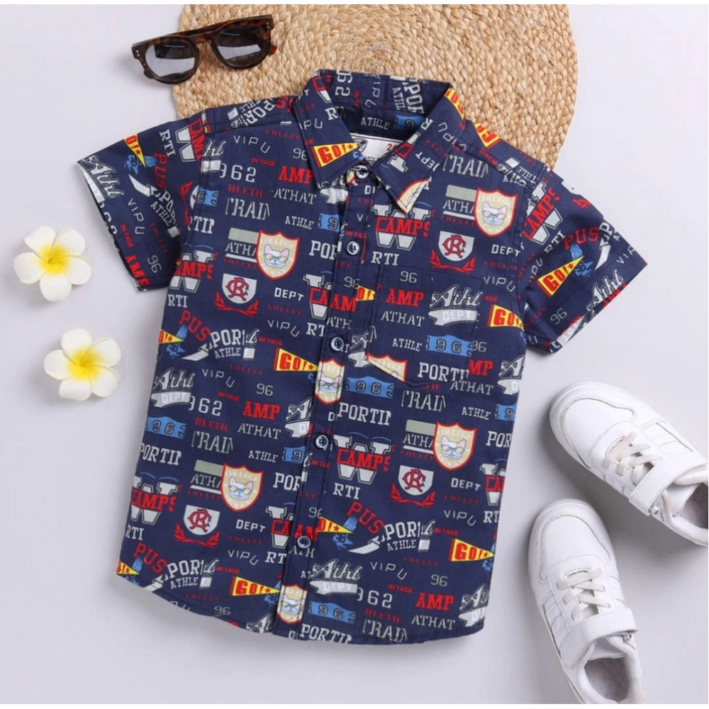Generic Boy's Cotton Blend Printed Short Sleeve Shirt (Navy Blue) Generic Boy's Cotton Blend Printed Short Sleeve Shirt (Navy Blue)