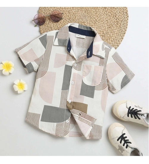 Generic Boy's Cotton Blend Printed Short Sleeve Shirt (MultiColor)