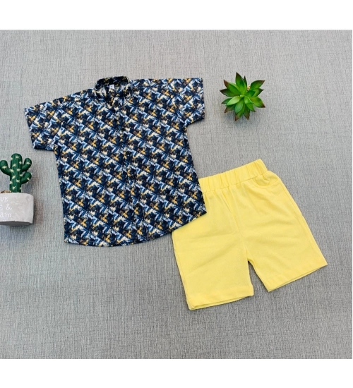 Generic Boy's Cotton Blend Printed Short Sleeve Shirt and Shorts Set (MultiColor)