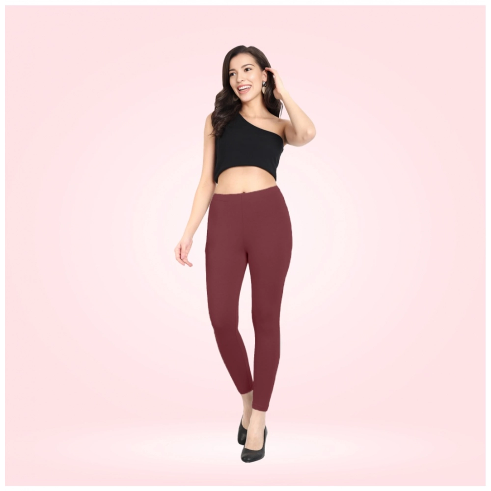 Generic Women's Cotton Blended Solid Ankle legging (Maroon) Generic Women's Cotton Blended Solid Ankle legging (Maroon)