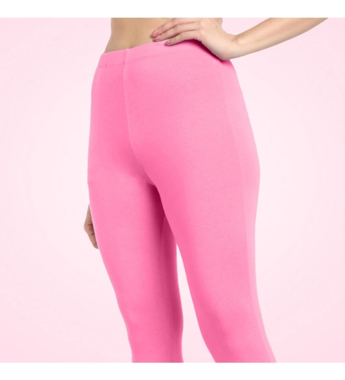 Generic Women's Cotton Blended Solid Ankle legging (Baby Pink)