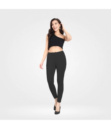 Generic Women's Cotton Blended Solid Ankle legging (Black)
