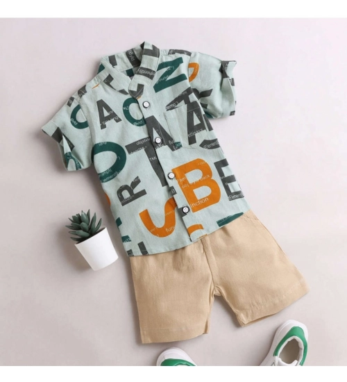 Generic Boy's Cotton Blend Printed Short Sleeve Shirt and Shorts Set (MultiColor)