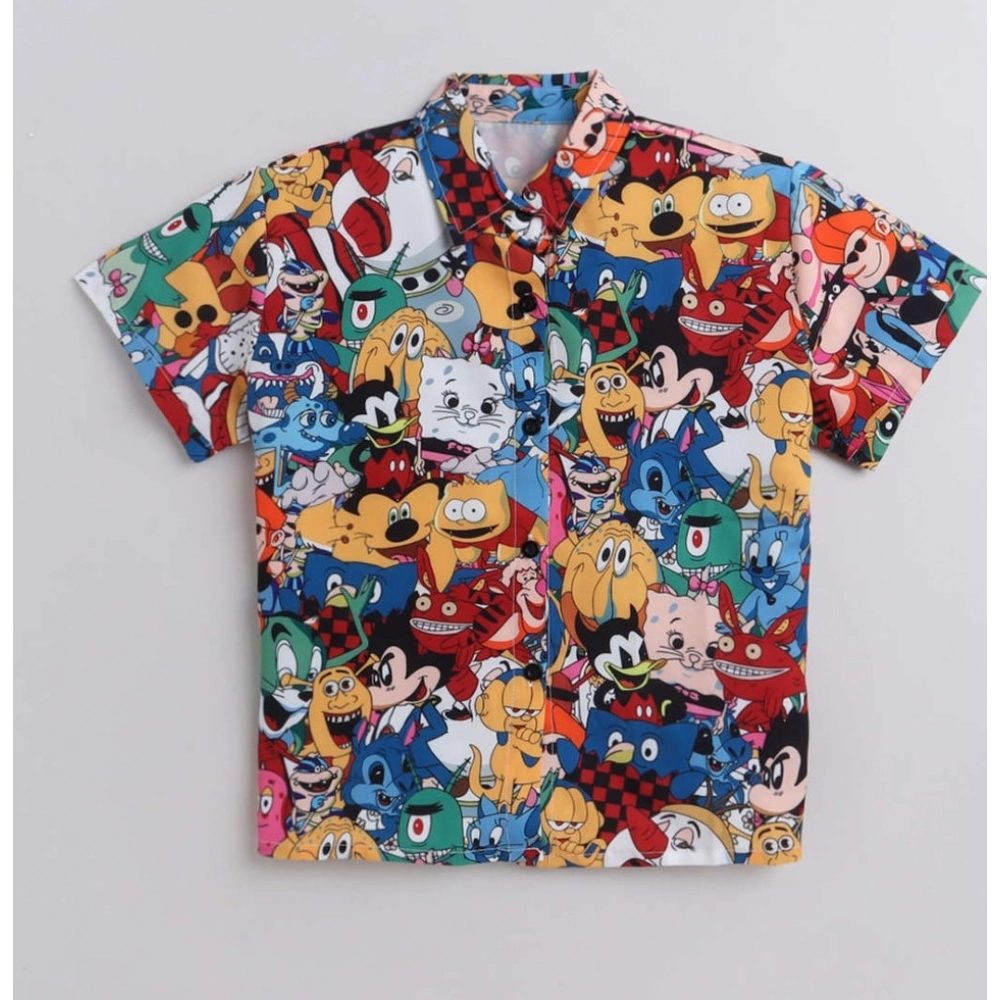 Generic Boy's Lycra Blend Printed Short Sleeve Shirt and Shorts Set (MultiColor) Generic Boy's Lycra Blend Printed Short Sleeve Shirt and Shorts Set (MultiColor)