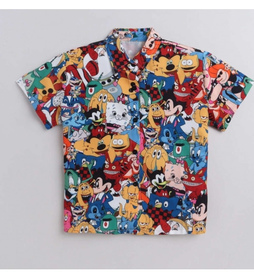 Generic Boy's Lycra Blend Printed Short Sleeve Shirt and Shorts Set (MultiColor)