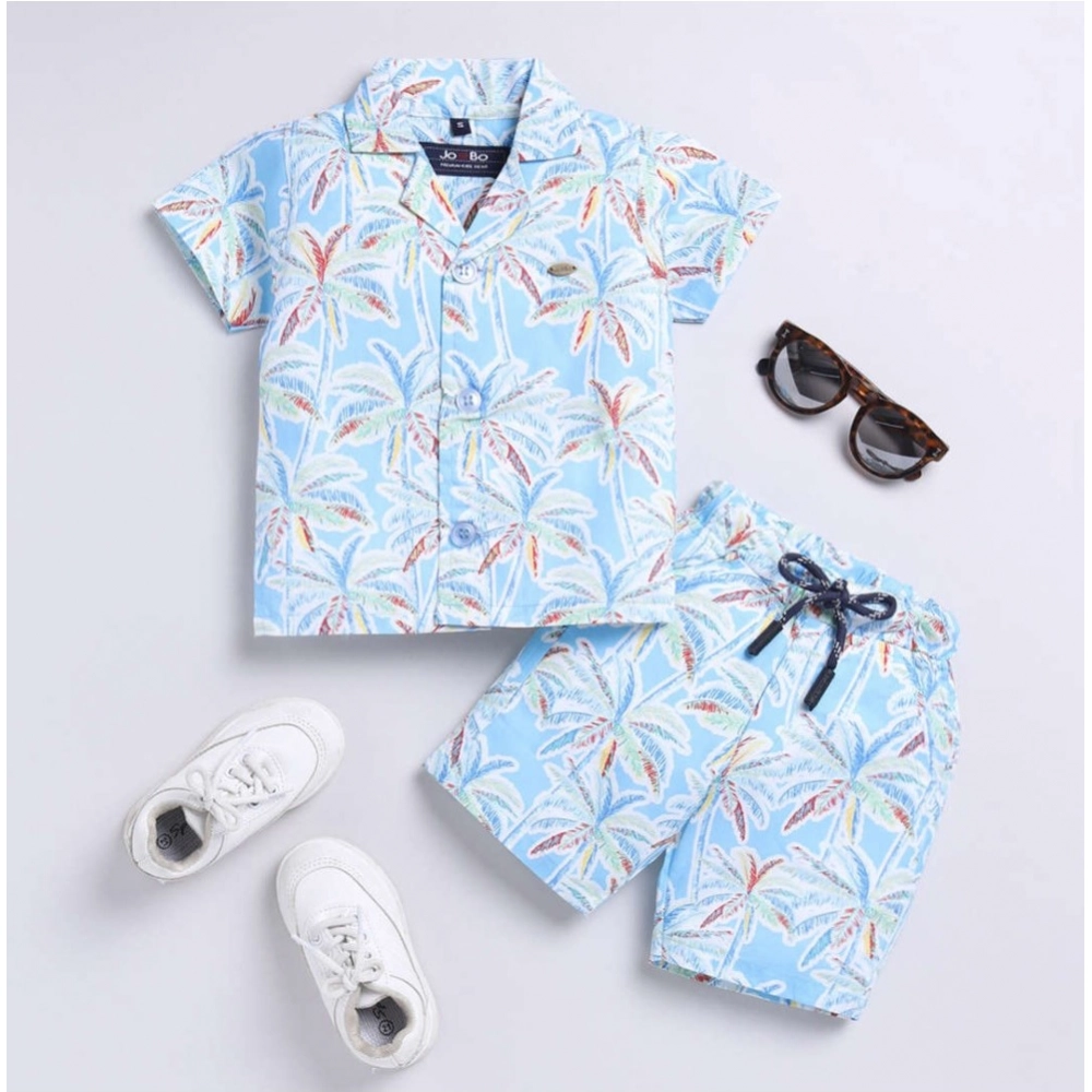 Generic Boy's Lycra Blend Printed Short Sleeve Shirt and Shorts Set (MultiColor) Generic Boy's Lycra Blend Printed Short Sleeve Shirt and Shorts Set (MultiColor)