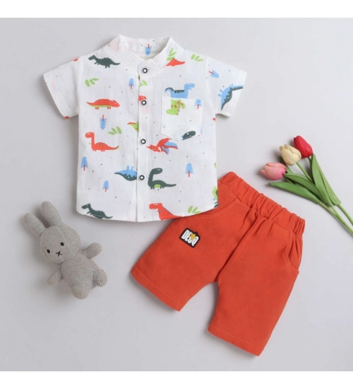 Generic Boy's Cotton Blend Printed Short Sleeve Shirt and Shorts Set (MultiColor)