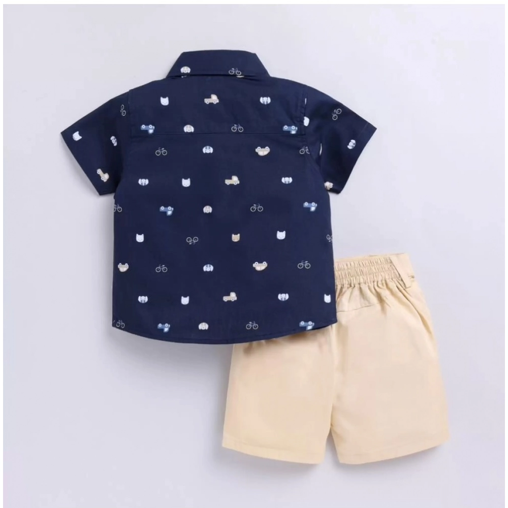 Generic Boy's Cotton Blend Printed Short Sleeve Shirt and Shorts Set (Navy Blue) Generic Boy's Cotton Blend Printed Short Sleeve Shirt and Shorts Set (Navy Blue)