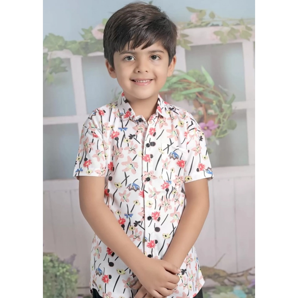 Generic Boy's Cotton Blend Printed Short Sleeve Shirt and Shorts Set (White) Generic Boy's Cotton Blend Printed Short Sleeve Shirt and Shorts Set (White)