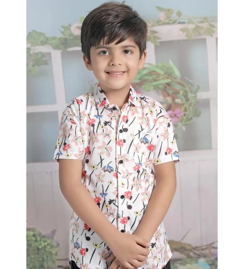Generic Boy's Cotton Blend Printed Short Sleeve Shirt and Shorts Set (White)