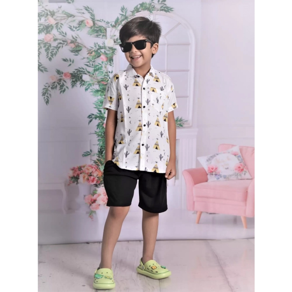 Generic Boy's Cotton Blend Printed Short Sleeve Shirt and Shorts Set (White) Generic Boy's Cotton Blend Printed Short Sleeve Shirt and Shorts Set (White)