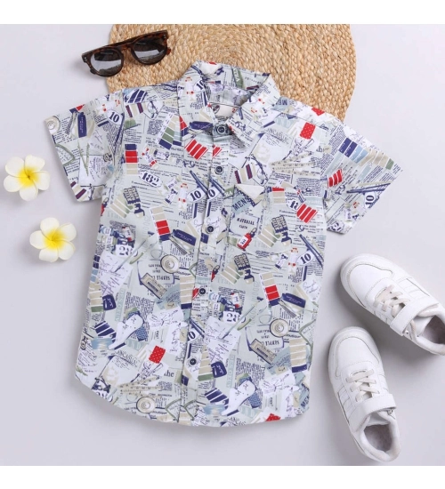 Generic Boy's Cotton Blend Printed Short Sleeve Shirt (MultiColor)