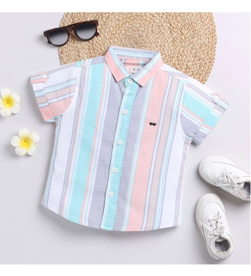Generic Boy's Cotton Blend Printed Short Sleeve Shirt (MultiColor)