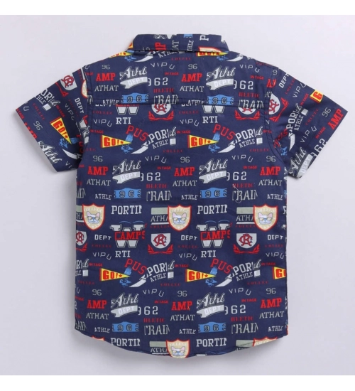 Generic Boy's Cotton Blend Printed Short Sleeve Shirt (Navy Blue)