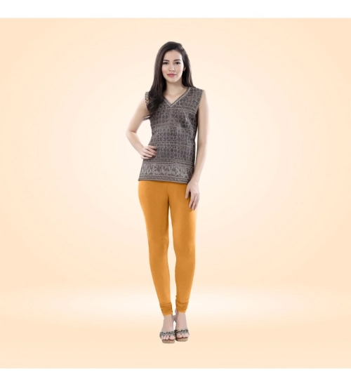 Generic Women's Cotton Blended Solid Churidar leggings (Mustard Yellow)